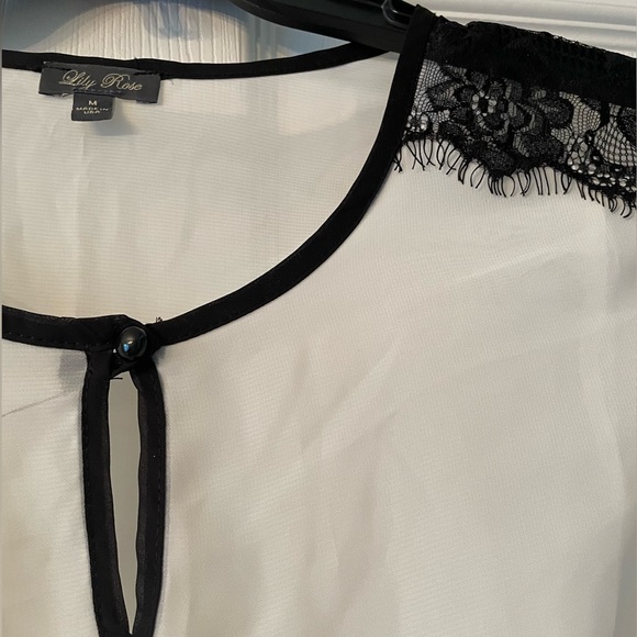 Lily Rose Size Medium Sheer White Long Sleeve Peplum Blouse with Black Lace - Picture 2 of 6